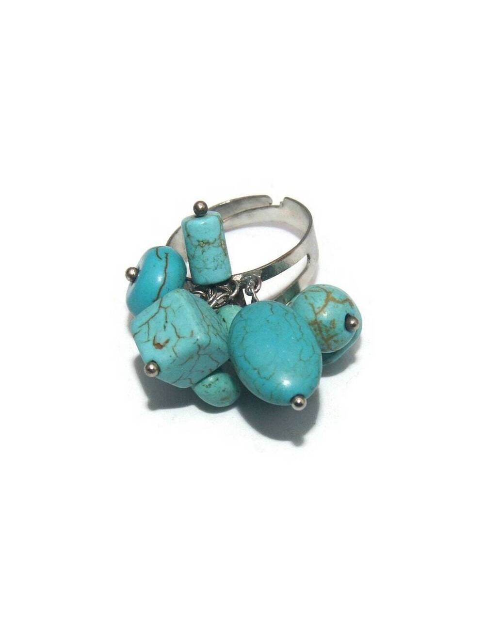 Vintage Silver Tone and Faux Turquoise Size 7 Adjustable Statement Ring.